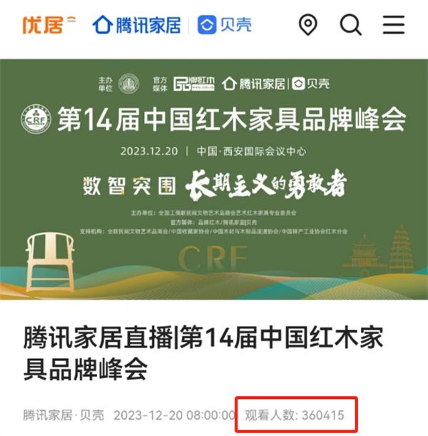 第14屆紅木品牌峰會直播觀看人數(shù)超36萬人